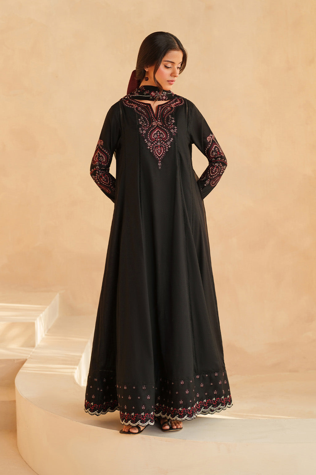 Black Pari 3PC - front view - Pakistani Women's Suit | Alif Clothings