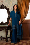 Royal Hani 3PC - Teal Blue Raw Silk 3 Piece Suit - Pakistani Women's Suit | Alif Clothings
