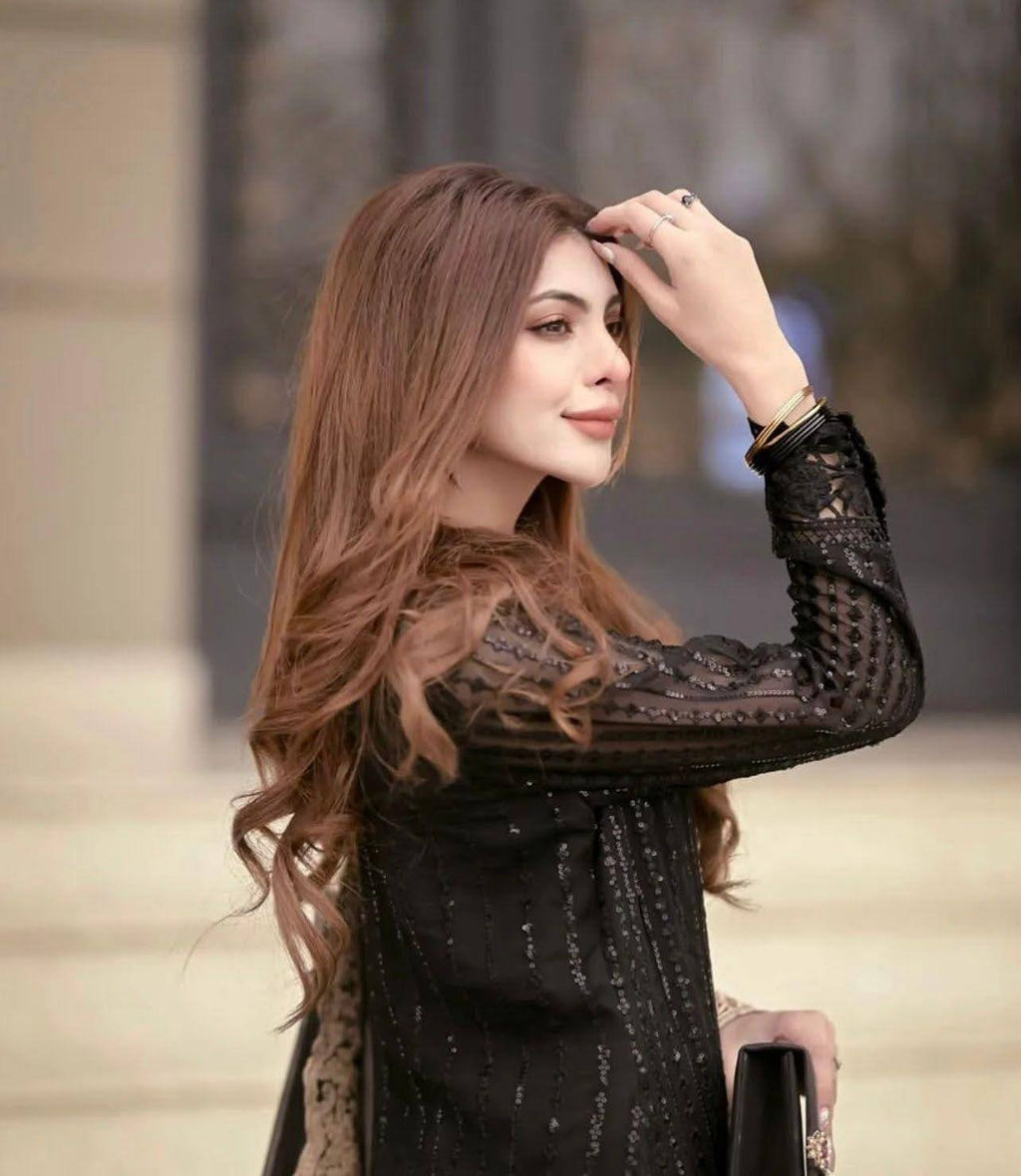 Elegant Embroidered Chiffon Ensemble - front view - Pakistani Women's Suit | Alif Clothings