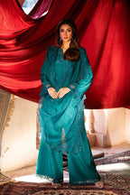 Amber 3PC - Emerald Green Raw Silk 3 Piece Suit - Pakistani Women's Suit | Alif Clothings