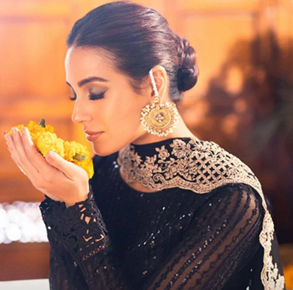 Elegant Embroidered Chiffon Ensemble - close-up embroidery detail - Pakistani Women's Suit | Alif Clothings
