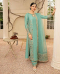 Serene Turquoise Khaddi Silk Ensemble - front view - Pakistani Women's Suit | Alif Clothings