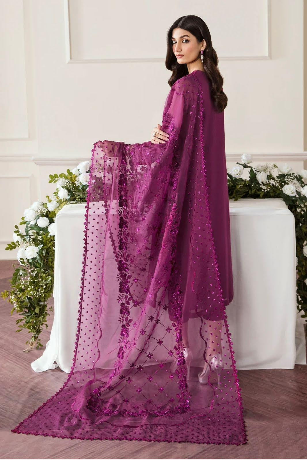 Purple Chiffon 3-Piece Outfit - front view - Pakistani Women's Suit | Alif Clothings