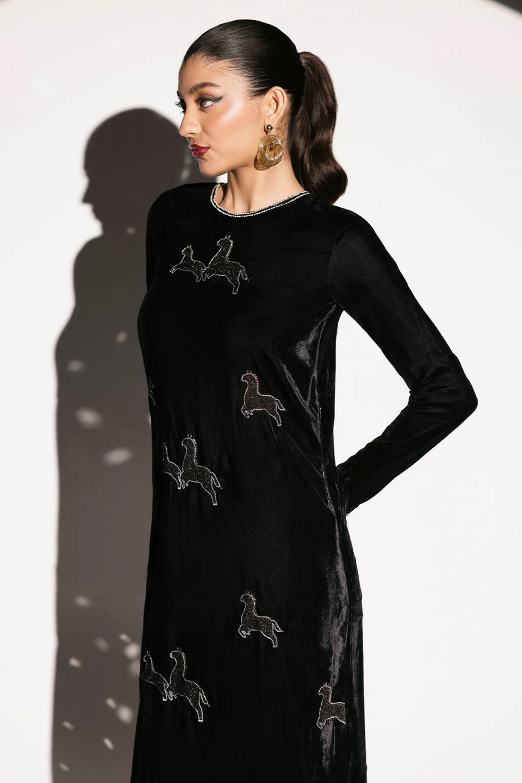 Siyah -Velvet Kaftan