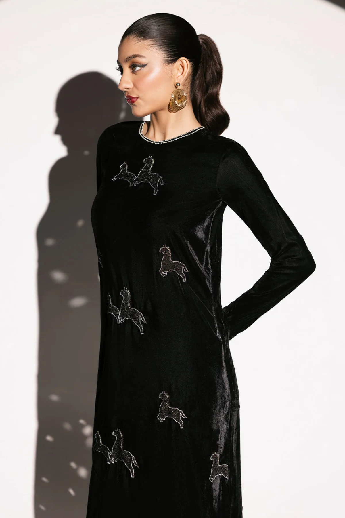 Siyah -Velvet Kaftan