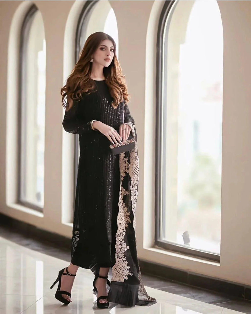 Elegant Embroidered 3-Piece Chiffon Ensemble