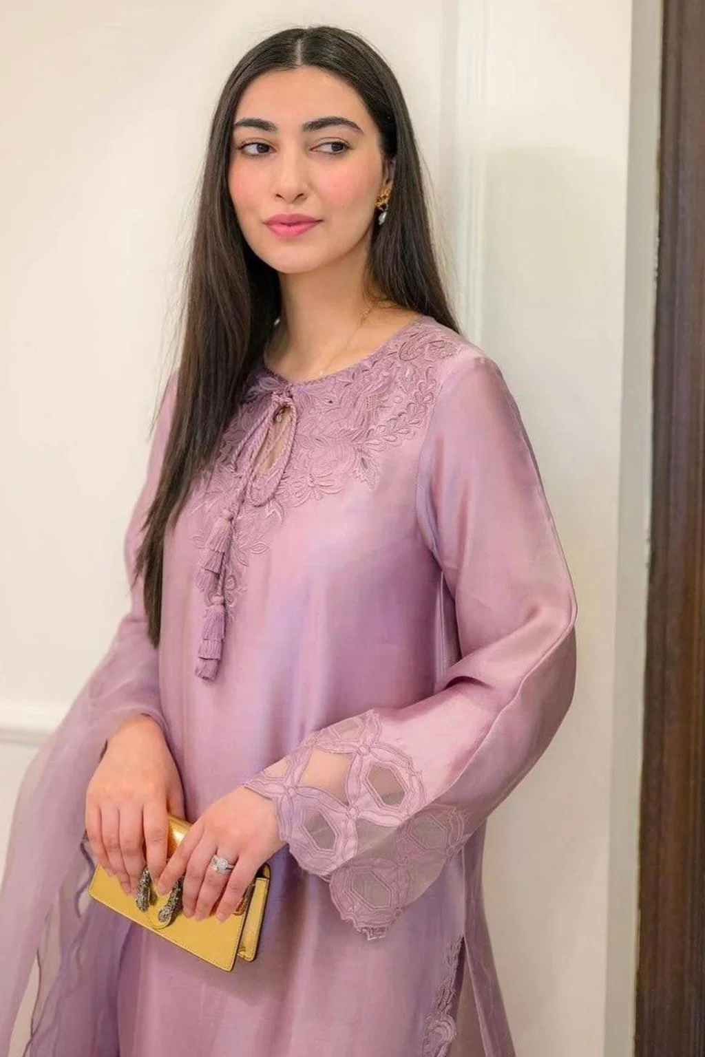 Lavender Bloom Lilac Sheesha Silk Ensemble - Lilac Sheesha Silk 3 Piece Suit - Pakistani Women's Suit | Alif Clothings