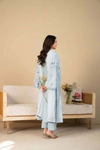 Ice Blue 3PC - close-up embroidery detail - Pakistani Women's Suit | Alif Clothings