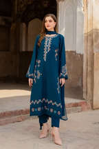 Maya 3PC - Teal Blue Stone Lelon 3 Piece Suit - Pakistani Women's Suit | Alif Clothings