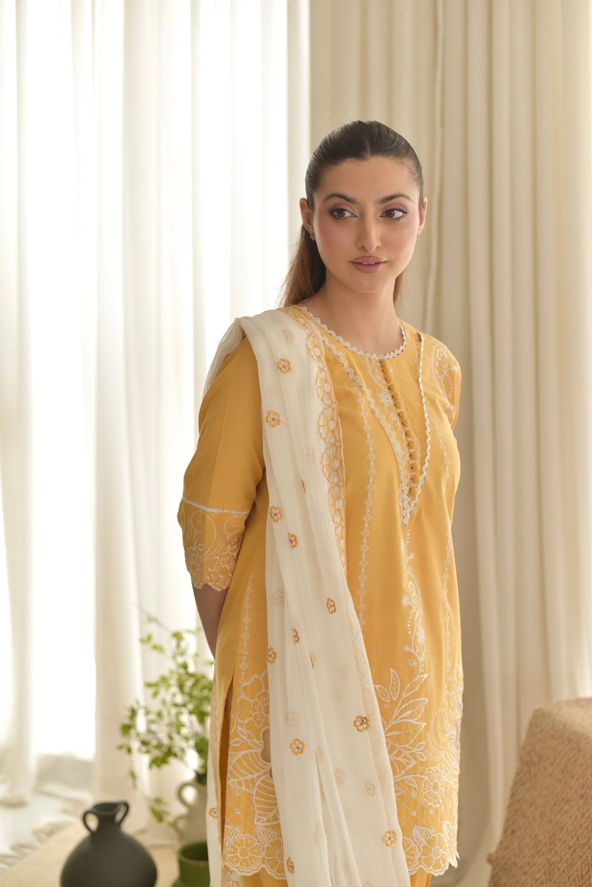 Lemon 3PC - front view - Pakistani Women's Suit | Alif Clothings