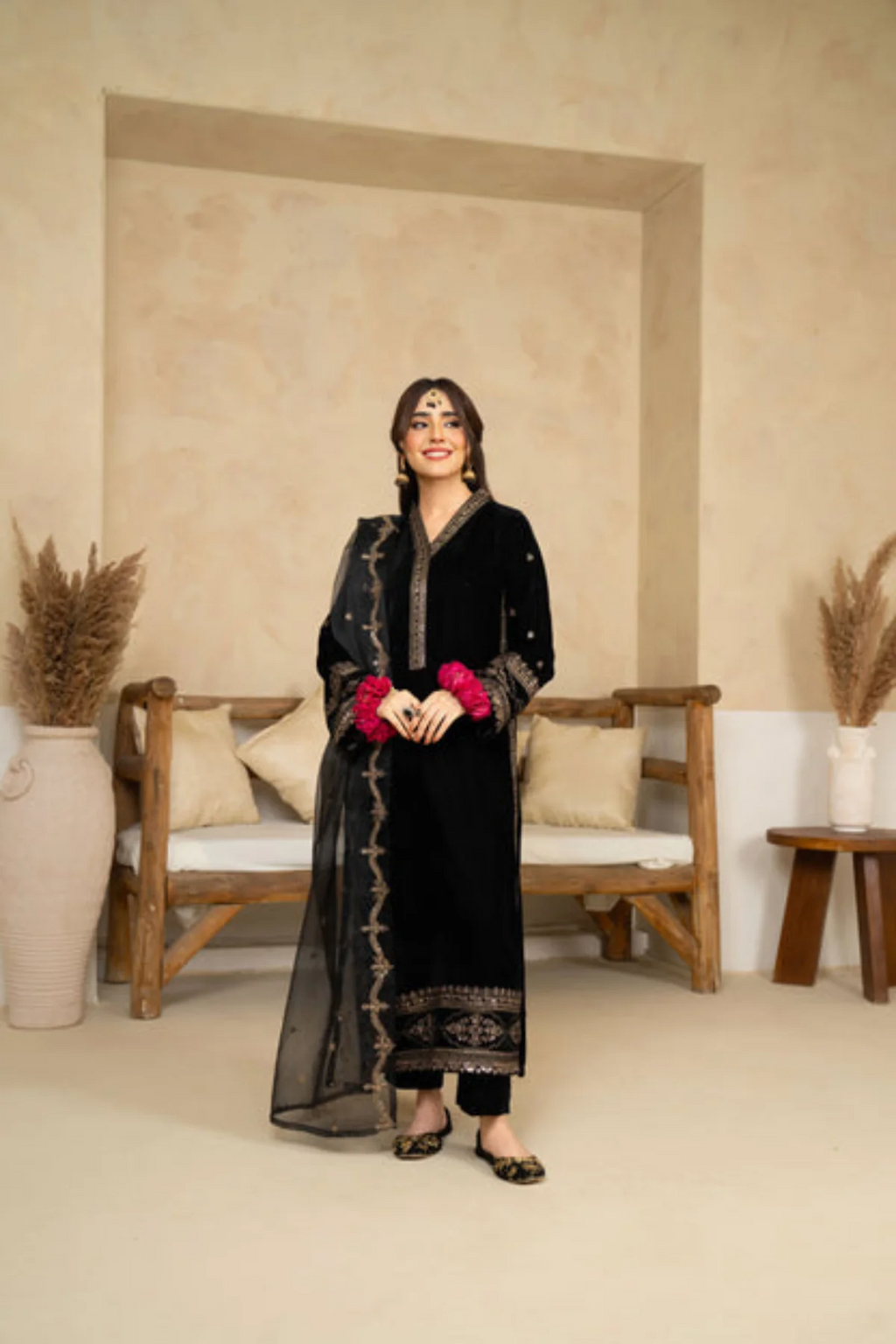 Noor -E - Jahan - Black Velvet 3 Piece Suit - Pakistani Women's Suit | Alif Clothings