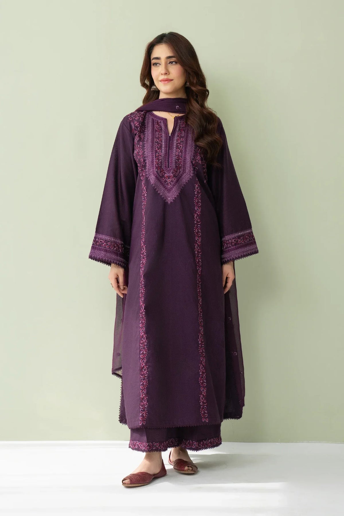 Anaya 3PC - Deep Plum 3 Piece Suit - Pakistani Women's Suit | Alif Clothings
