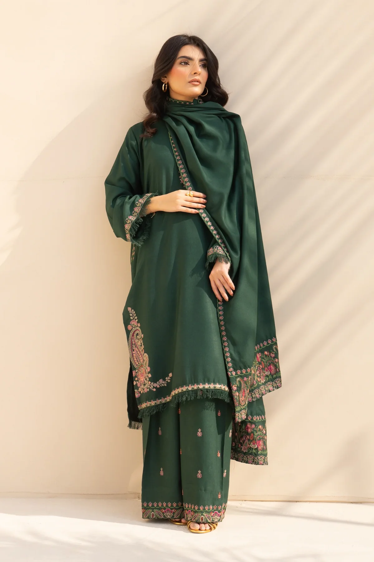 Mira 3PC - Green Dhanak 3 Piece Suit - Pakistani Women's Suit | Alif Clothings