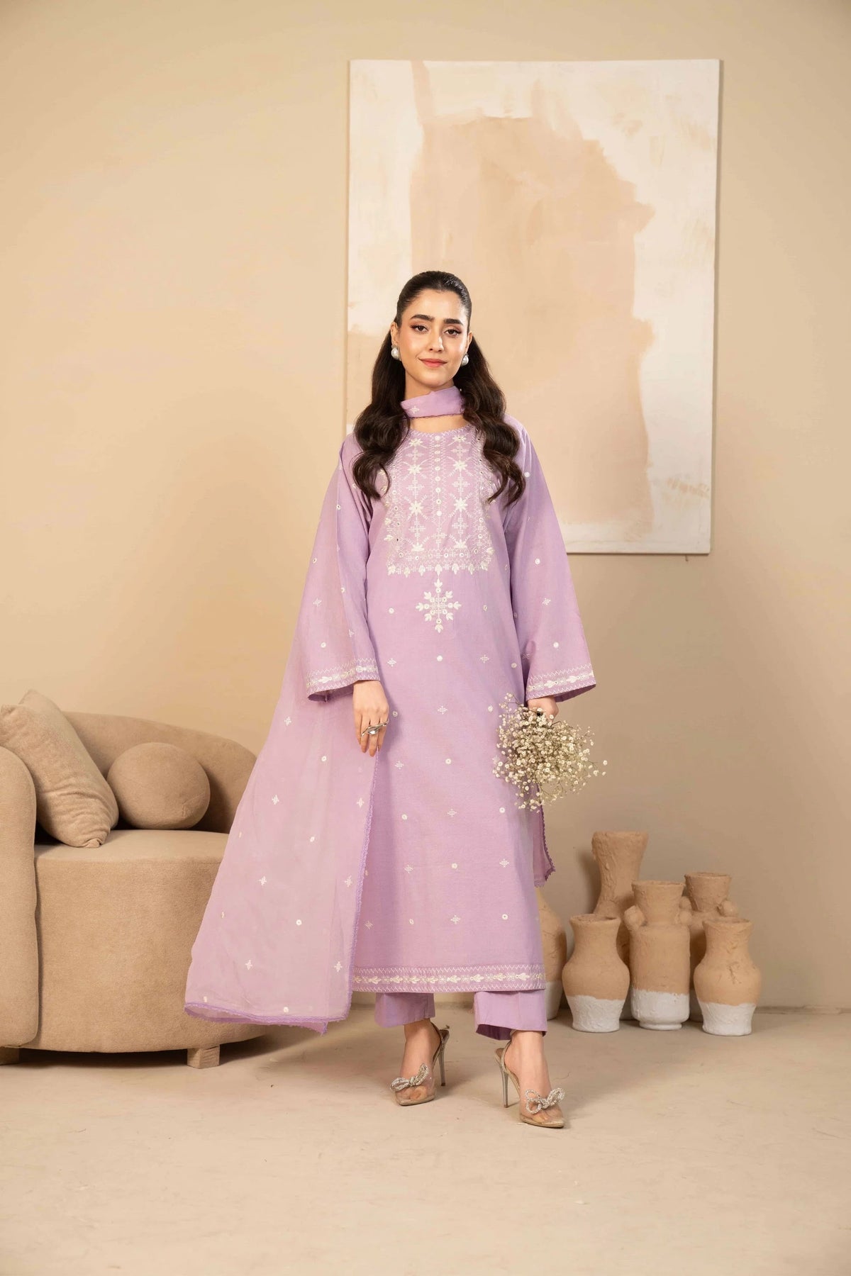 Sabina 3PC - front view - Pakistani Women's Suit | Alif Clothings
