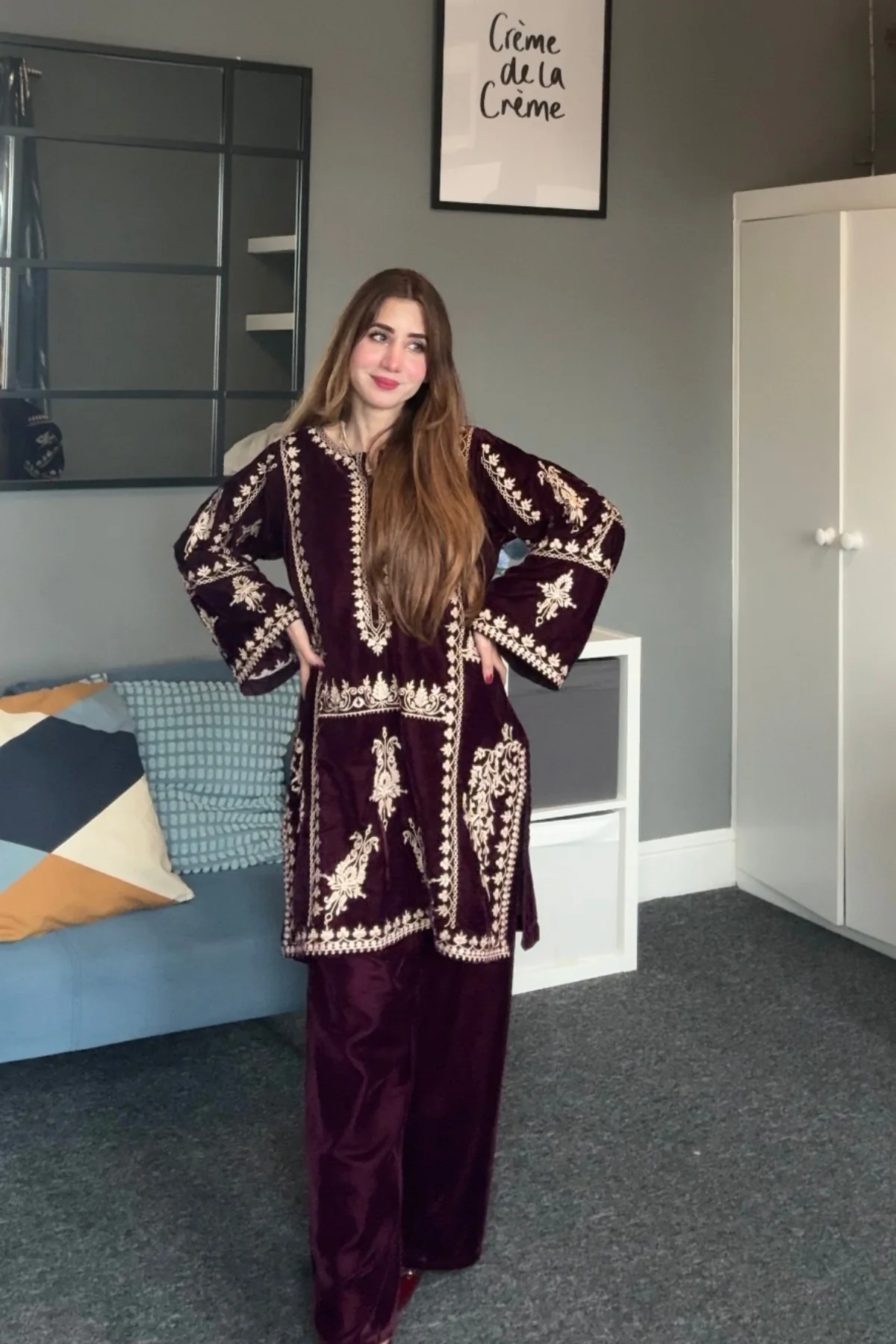 Plum Velvet 2PC - front view - Pakistani Women's Suit | Alif Clothings