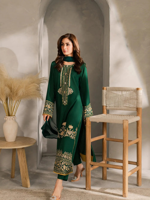 Abrish 3PC - Green Dhanak 3 Piece Suit - Pakistani Women's Suit | Alif Clothings