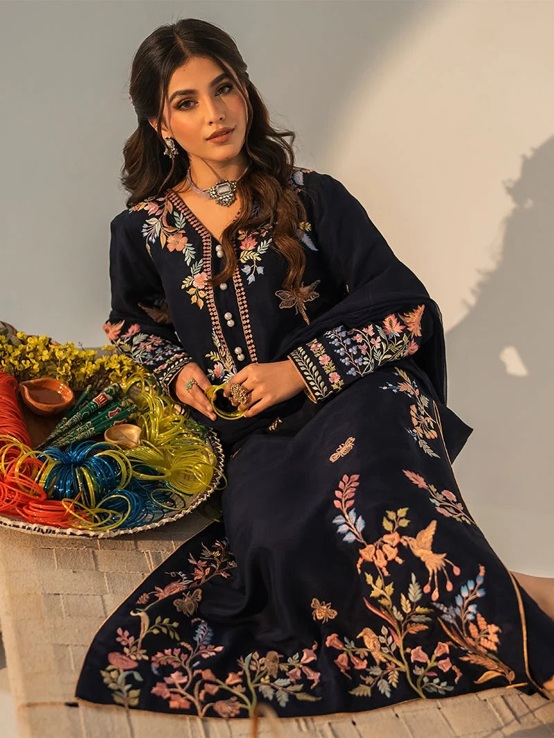 Mehru 3PC - Redish Maroon Marina 3 Piece Suit - Pakistani Women's Suit | Alif Clothings