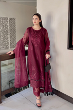 Shahana 3PC - close-up embroidery detail - Pakistani Women's Suit | Alif Clothings