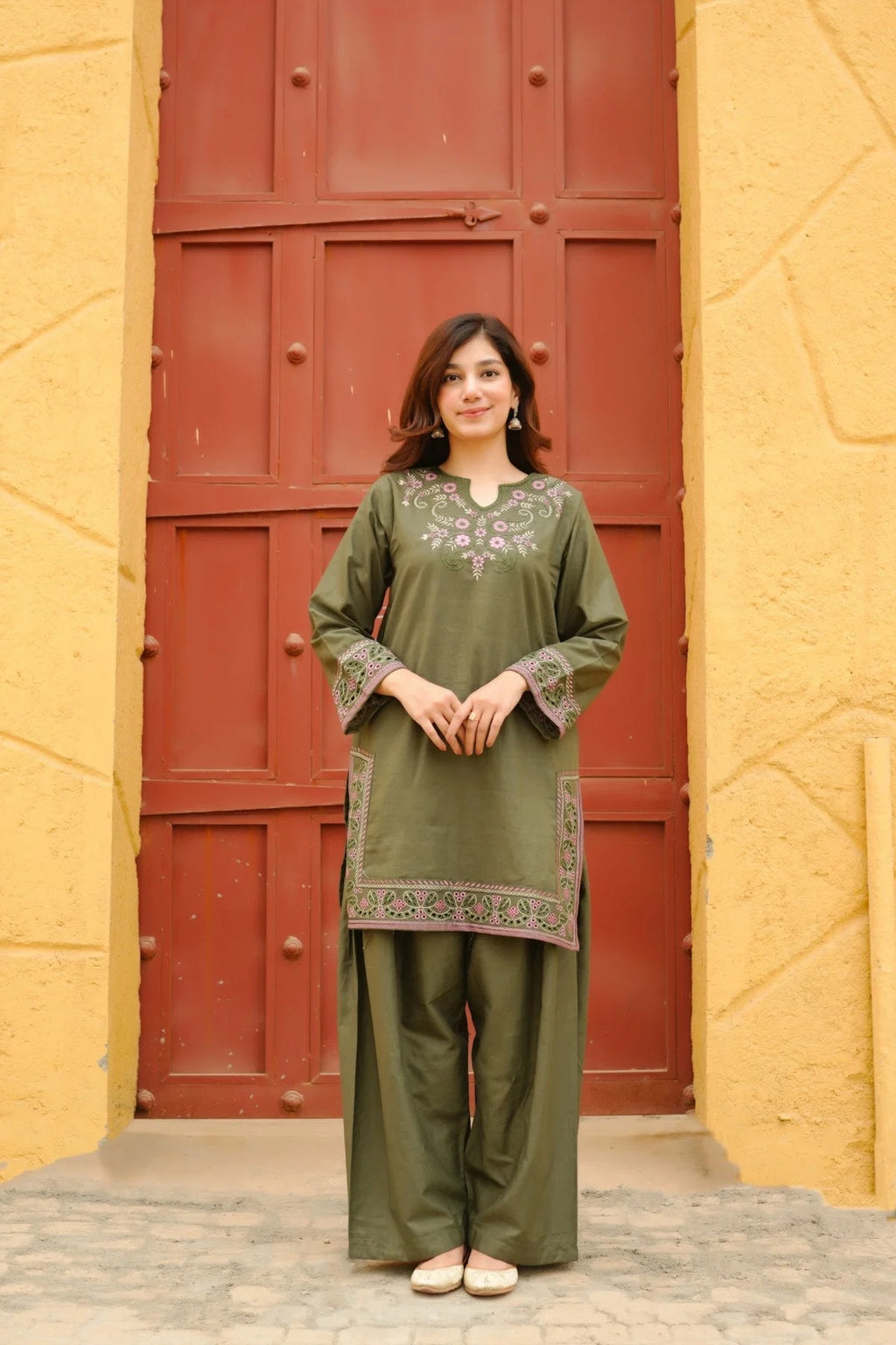 Para 2PC - Mehndi Green Lawn 2 Piece Suit - Pakistani Women's Suit | Alif Clothings