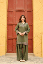 Para 2PC - Mehndi Green Lawn 2 Piece Suit - Pakistani Women's Suit | Alif Clothings