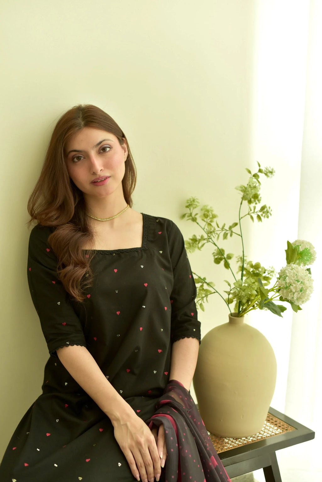 Black Hearts - Cotton 2 Piece Suit - Pakistani Women's Suit | Alif Clothings