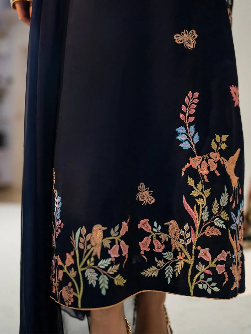 Mehru 3PC (Redish Maroon) - close-up embroidery detail - Pakistani Women's Suit | Alif Clothings