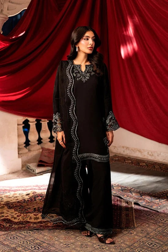 Afsheen 3PC - Black Raw Silk 3 Piece Suit - Pakistani Women's Suit | Alif Clothings