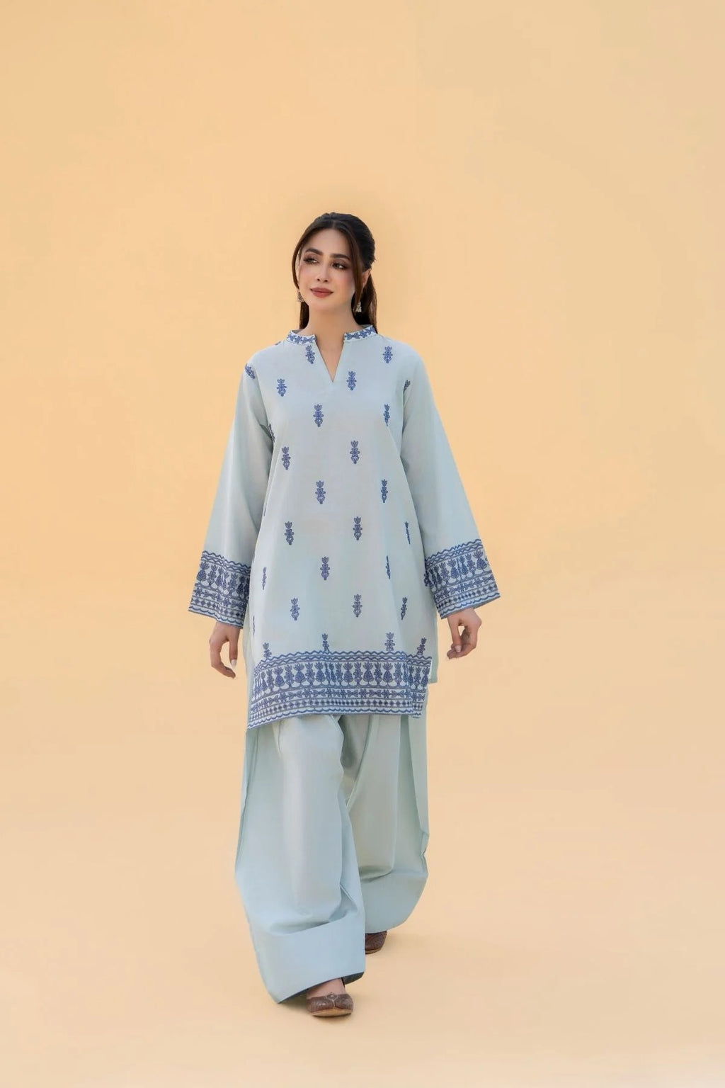 Sky Blue 2PC - front view - Pakistani Women's Suit | Alif Clothings