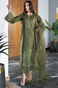 Naureena 3PC - Olive Green 3 Piece Suit - Pakistani Women's Suit | Alif Clothings
