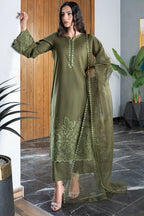 Naureena 3PC - Olive Green 3 Piece Suit - Pakistani Women's Suit | Alif Clothings