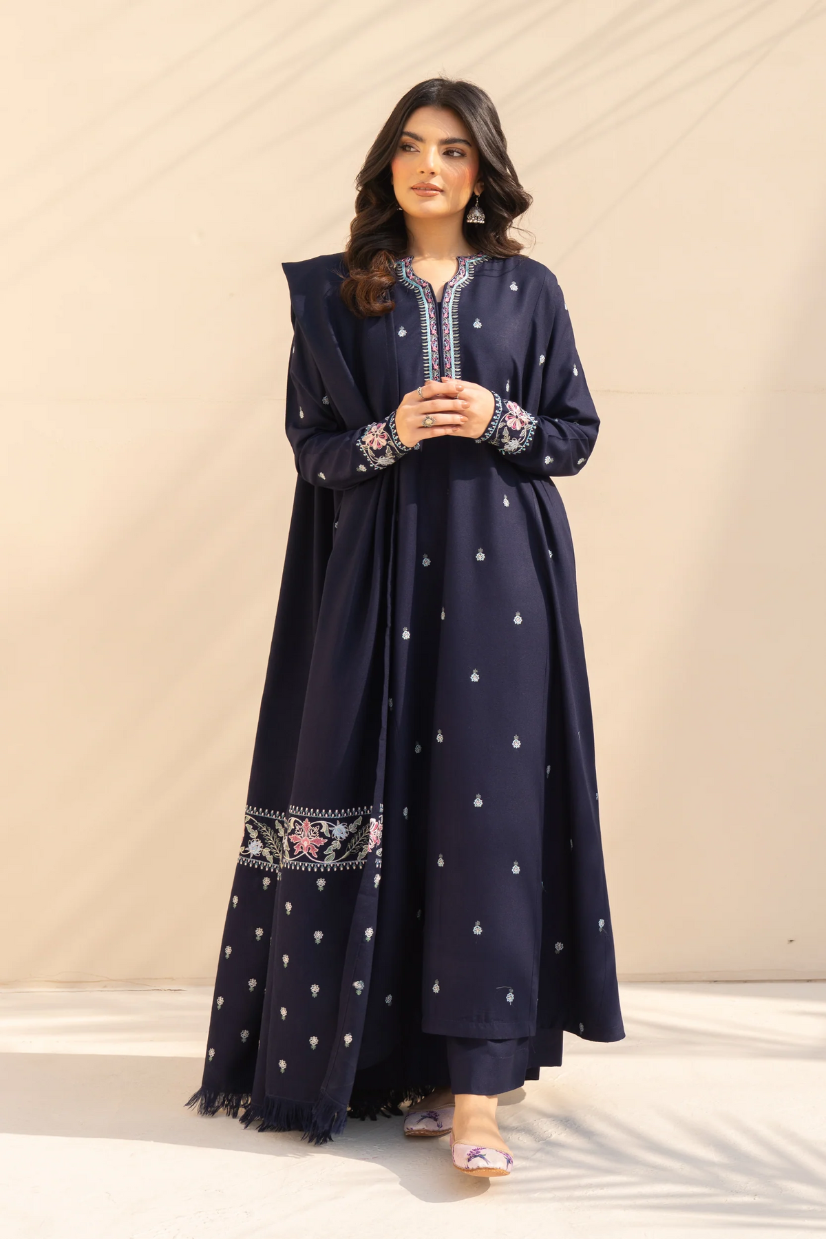 Honey 3PC - Navy Blue Cotton 3 Piece Suit - Pakistani Women's Suit | Alif Clothings