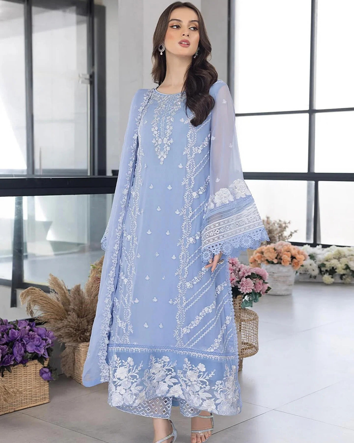 Fairy Glow Sky Blue Organza Ensemble - Sky Blue Organza - Pakistani Women's Suit | Alif Clothings