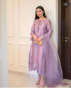 Lavender Bloom Sheesha Silk Ensemble - front view - Pakistani Women's Suit | Alif Clothings