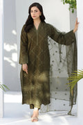 Olive Green 3PC - Olive Green Cambric 3 Piece Suit - Pakistani Women's Suit | Alif Clothings
