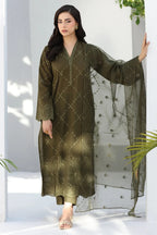 Olive Green 3PC - Olive Green Cambric 3 Piece Suit - Pakistani Women's Suit | Alif Clothings