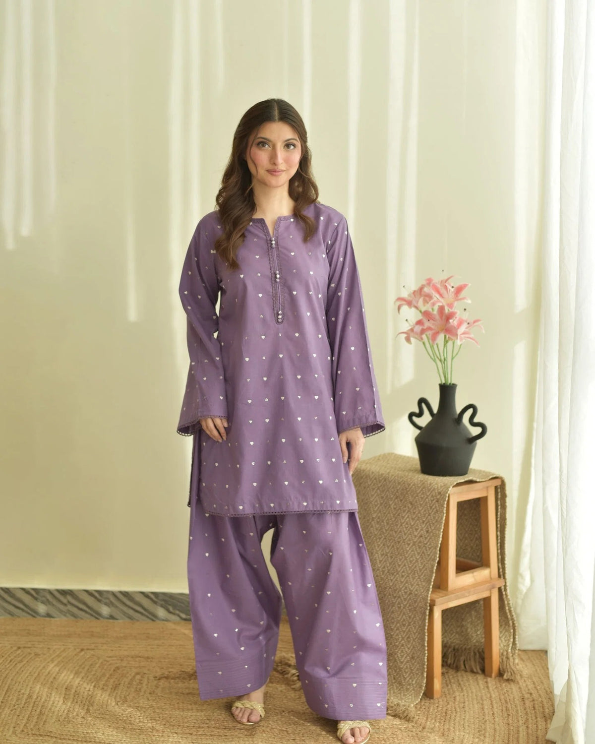 Purple Hearts - front view - Pakistani Women's Suit | Alif Clothings