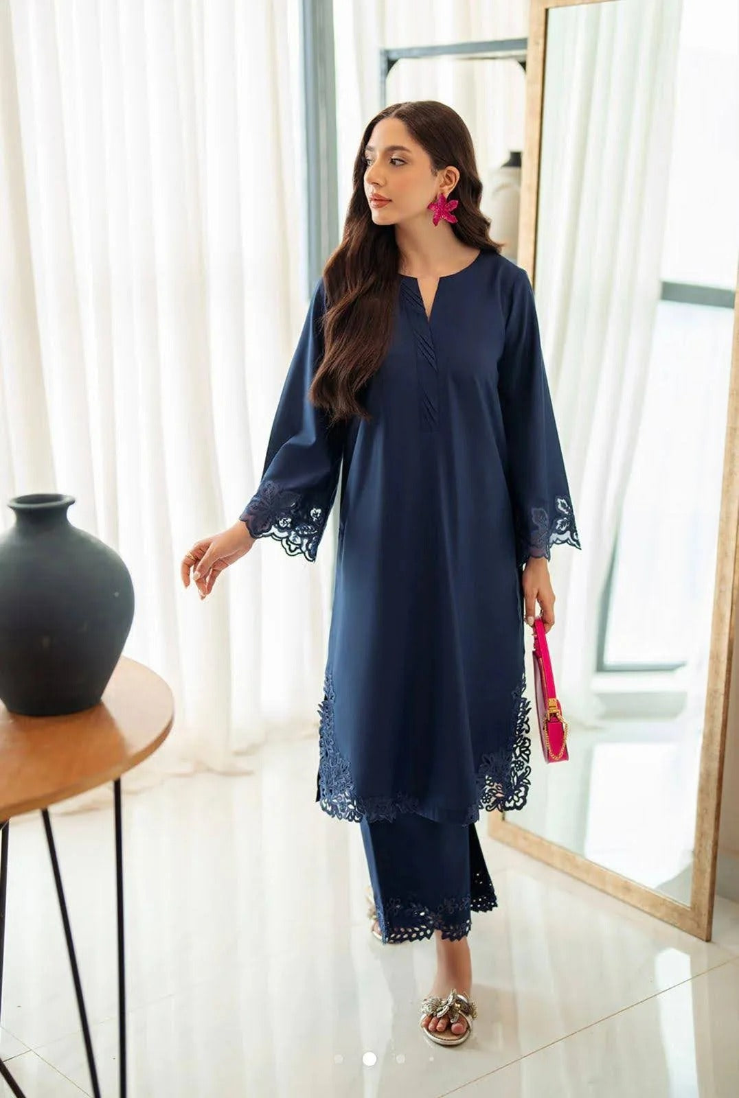 Star Blue Dhanak Outfit - front view - Pakistani Women's Suit | Alif Clothings