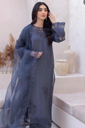 Elegant Grey Raw Silk Ensemble with Thread Embroidery - Grey Raw Silk 3 Piece Suit - Pakistani Women's Suit | Alif Clothings