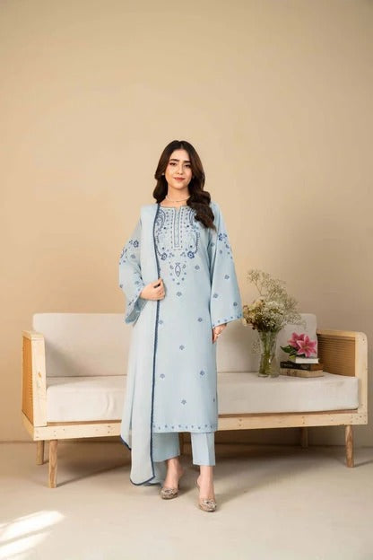 Ice Blue 3PC - Ice Blue 3 Piece Suit - Pakistani Women's Suit | Alif Clothings