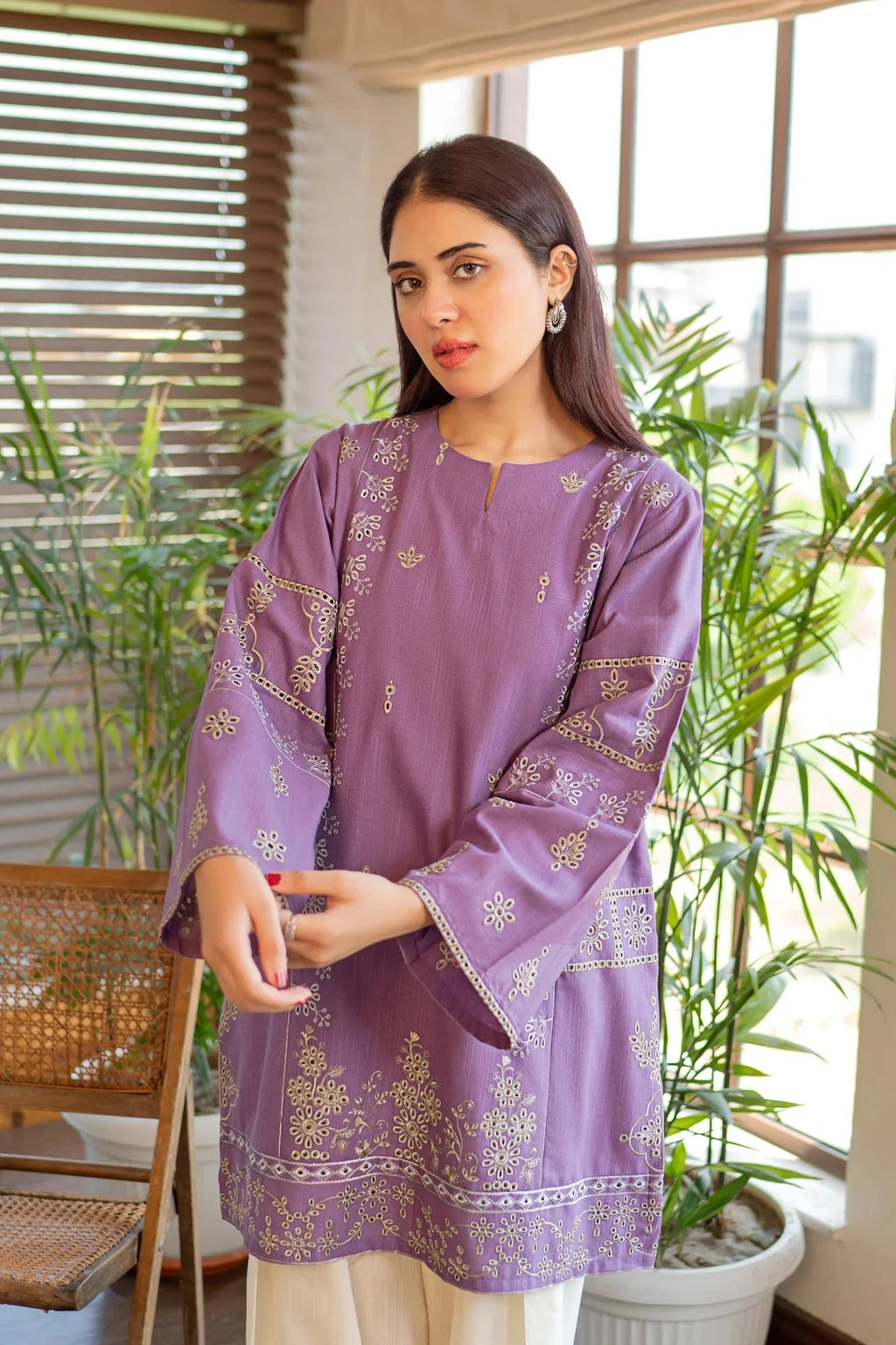 Lavender Khaddar 2PC - front view - Pakistani Women's Suit | Alif Clothings