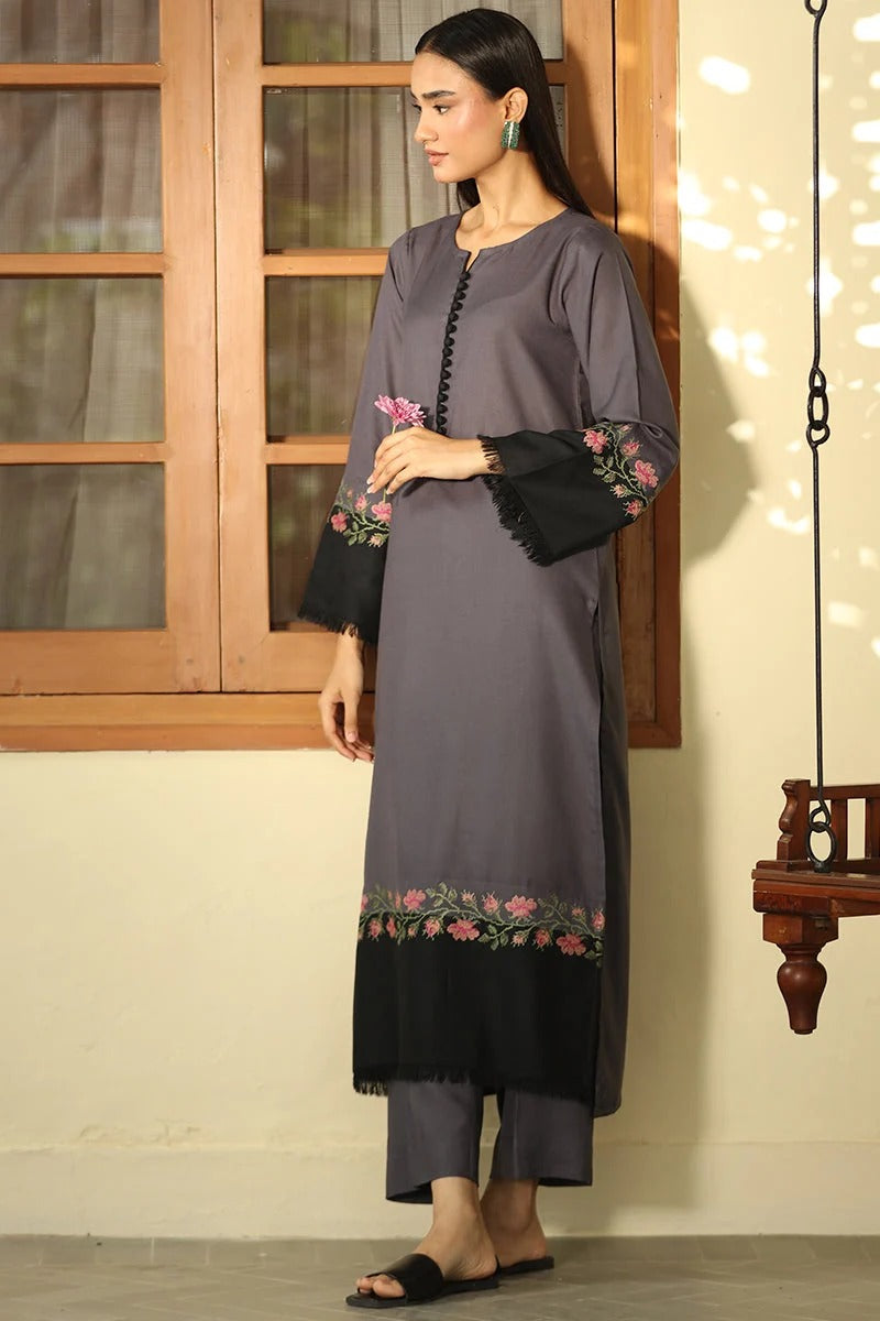 Grey - Black Marina 2 Piece Suit - Pakistani Women's Suit | Alif Clothings