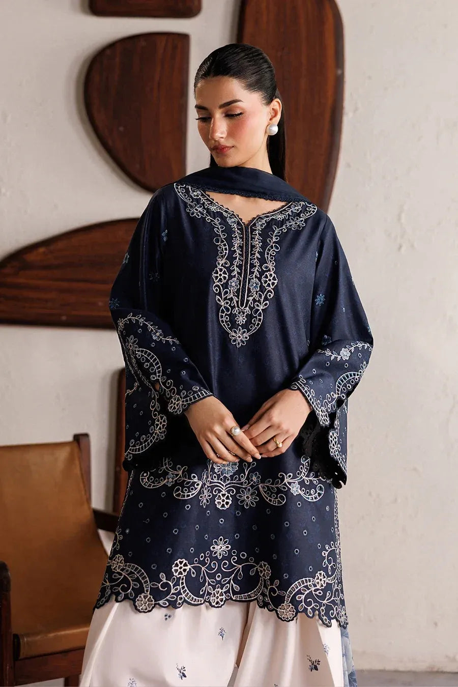 Zoya 3PC - close-up embroidery detail - Pakistani Women's Suit | Alif Clothings