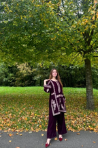 Plum Velvet 2PC - close-up embroidery detail - Pakistani Women's Suit | Alif Clothings