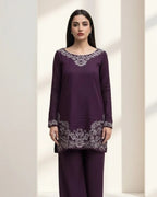 Winter Berry 3PC - close-up embroidery detail - Pakistani Women's Suit | Alif Clothings