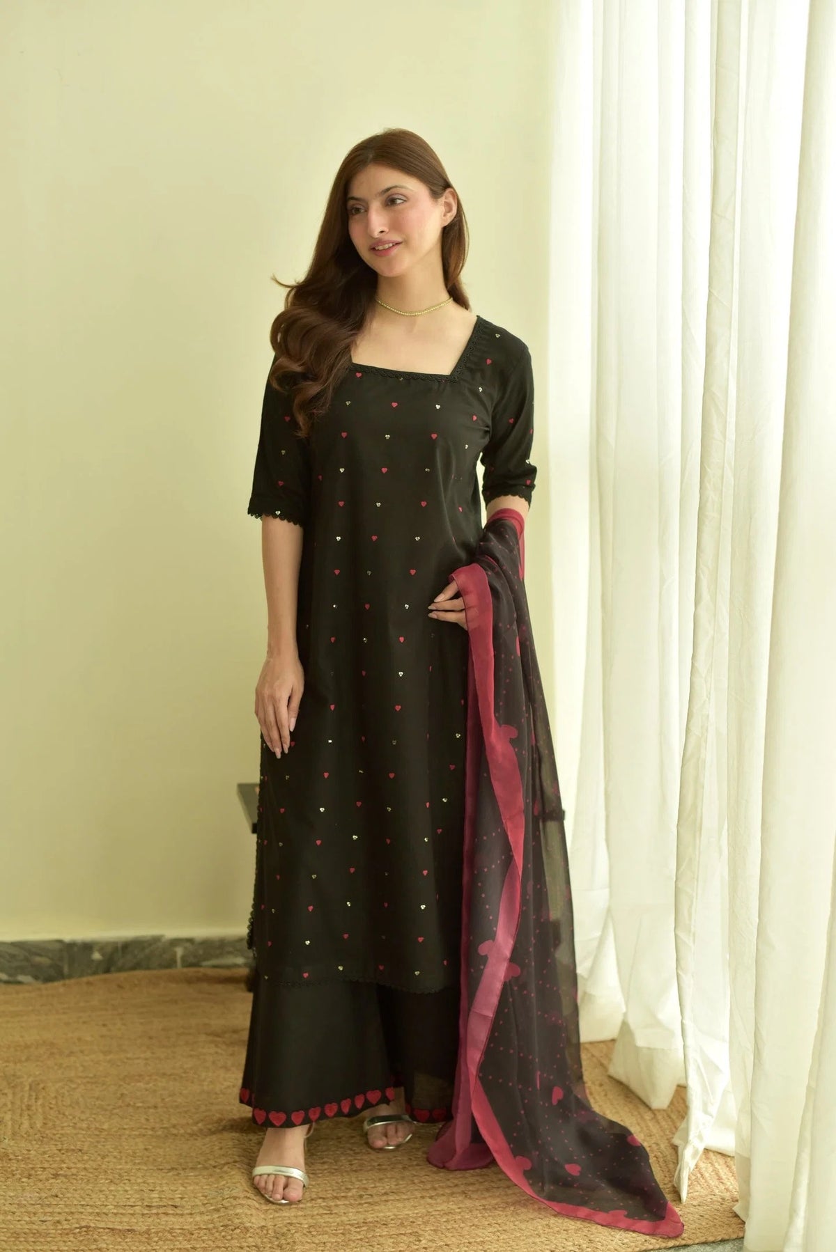 Black Hearts - front view - Pakistani Women's Suit | Alif Clothings