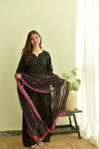 Black Hearts Farshi - close-up embroidery detail - Pakistani Women's Suit | Alif Clothings