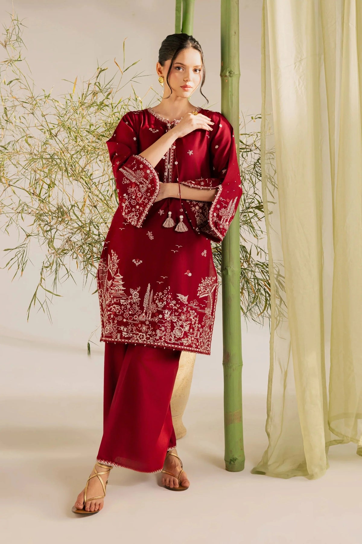 Redish 2PC - front view - Pakistani Women's Suit | Alif Clothings